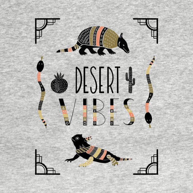 Desert Vibes Armadillo and Horned Lizard Southwestern Art Deco Motif by ksrogersdesigns